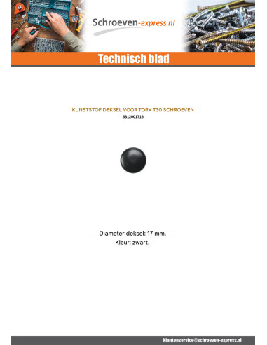 1 x Schroefkopafdekking TORX T30 kopdiameter 17...