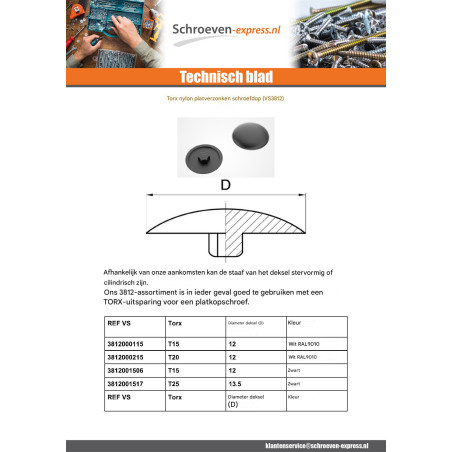 1 x Schroefkopafdekking TORX T25 kopdiameter 13.5 zwart polyethyleen