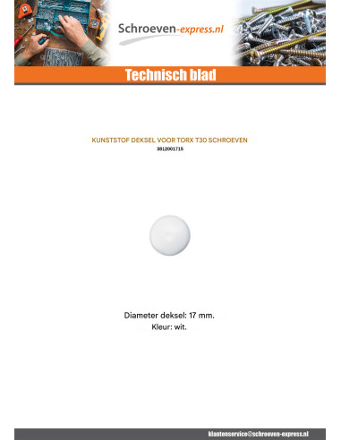 1 x Schroefkopafdekking TORX T30 kopdiameter 17...