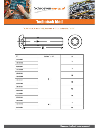 1 x Metalen schroeven bolkop TORX T30 M6X20...