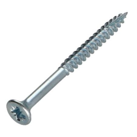 1 x TEKOR houtschroeven gefreesde kop kartel Pozi PZ7 5X60 bedraad op 36 anti-splijtpunt type 17 cut Wit verzinkt staal
