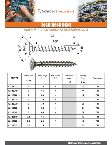 1 x SPAX T-STAR MEER gefreesde kop TORX T30 RVS...