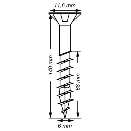 1 x SPAX T-STAR MEER gefreesde kop TORX T30 RVS A2 6X140 bedraad op 68
