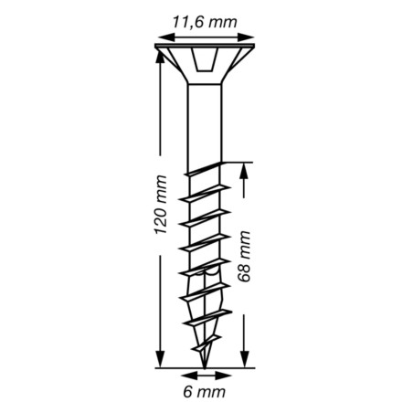 1 x SPAX T-STAR MEER gefreesde kop TORX T30 RVS A2 6X120 bedraad op 68