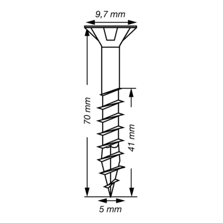 1 x SPAX T-STAR MEER gefreesde kop TORX T20 RVS A2 5X70 bedraad op 41