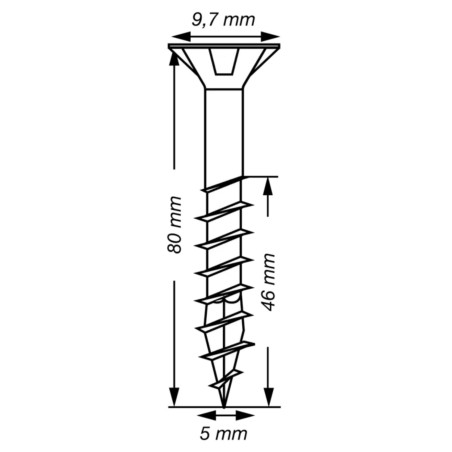 1 x SPAX T-STAR MEER gefreesde kop TORX T20 RVS A2 5X80 bedraad op 46