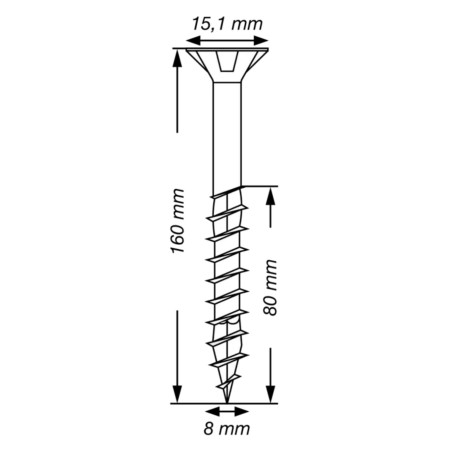 1 x SPAX T-STAR MEER gefreesde kop TORX T40 RVS A2 8X160 bedraad op 80