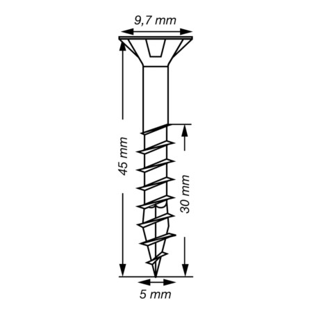 1 x SPAX T-STAR MEER gefreesde kop TORX T20 RVS A2 5X45 bedraad op 30