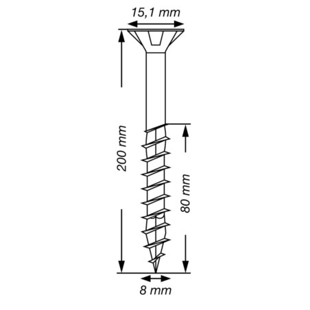 1 x SPAX T-STAR MEER gefreesde kop TORX T40 RVS A2 8X200 bedraad op 80