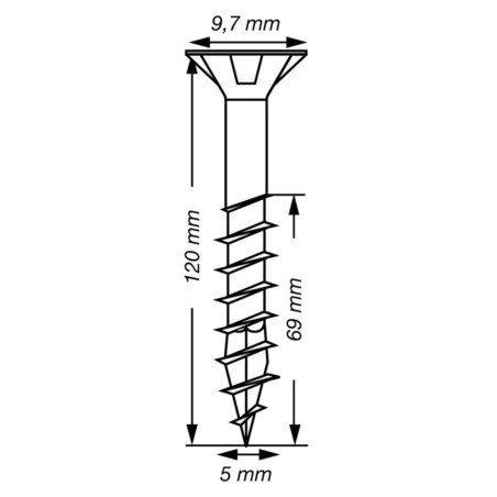 1 x SPAX T-STAR MEER gefreesde kop TORX T20 RVS A2 5X120 bedraad op 69