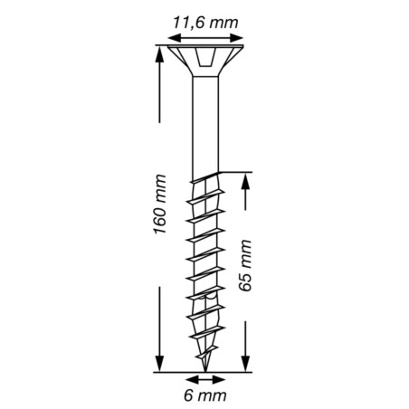 1 x SPAX T-STAR MEER gefreesde kop TORX T30 RVS A2 6X160 bedraad op 65