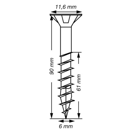 1 x SPAX T-STAR MEER gefreesde kop TORX T30 RVS A2 6X90 bedraad op 61