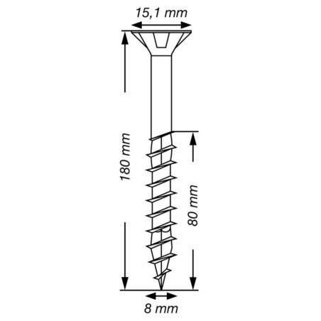 1 x SPAX T-STAR MEER gefreesde kop TORX T40 RVS A2 8X180 bedraad op 80