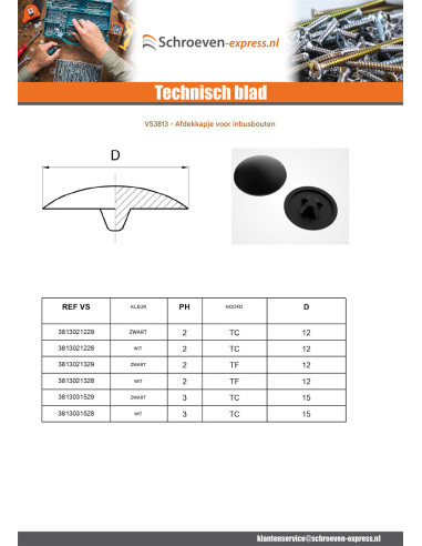 1 x Schroefkopafdekking Phillips 3 cilindrische...