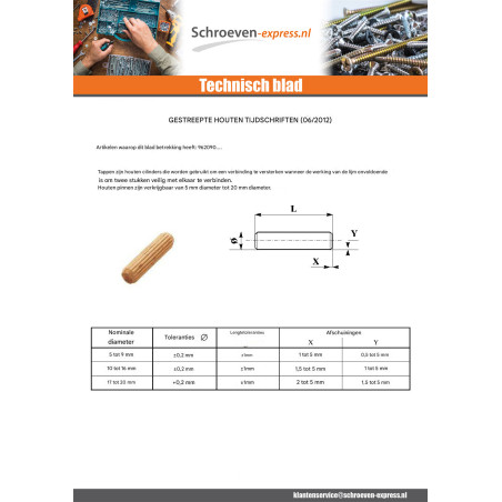 1 x Houten deuvels hout STRIES 8X35