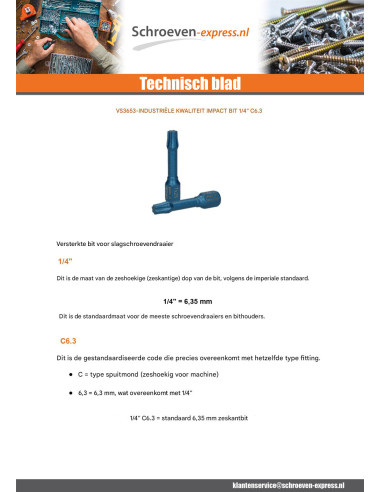 1 x Bit INVLOED Industriële kwaliteit 1/4" C6.3...