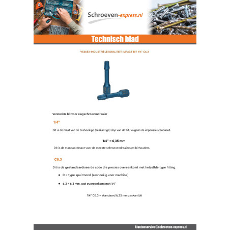 1 x Bit INVLOED Industriële kwaliteit 1/4" C6.3 TORX T20 lengte 30
