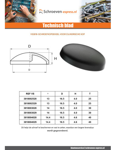 1 x Schroefkopafdekking TORX T40 kopdiameter...