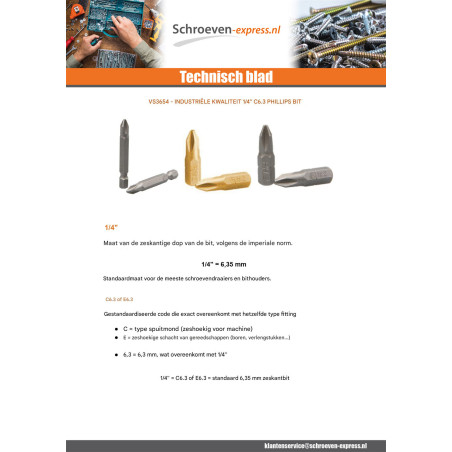 1 x Bit Industriële kwaliteit 1/4" E6.3 Phillips 3 lengte 50
