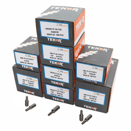 1 x TEKOR PAK PRO 1800 Schroeven gefreesde kop kartel TORX RVS A2