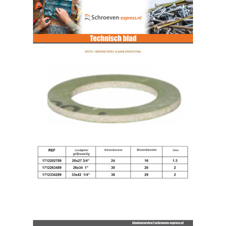 1 x Groene vezel platte pakking 20x27 (3/4") X1.5