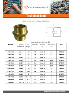Dubbelnippel AFBEELDING 280 Man / Man 40x49 (1"1/2) Messing 2