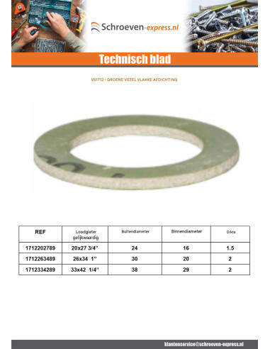 1 x Groene vezel platte pakking 26x34 (1") X2