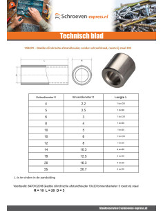 Afstandbus cilindrisch glad 14X4 diameter binnen 10.3INOX 2