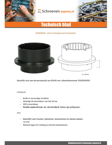 1 x Verlengstuk voor sokkel terras 35 mm
