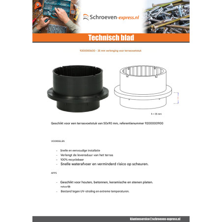 1 x Verlengstuk voor sokkel terras 35 mm