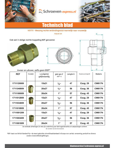 1 x Rechte koppeling met O-ringafdichting 26x34...