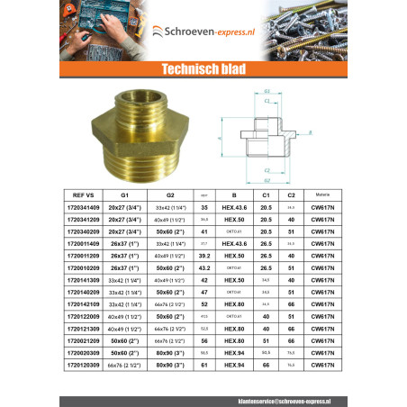 1 x Verkleinde tepelfiguur 245 Man / Man 15x21 (1/2") X 60x70 (2"1/4) Messing