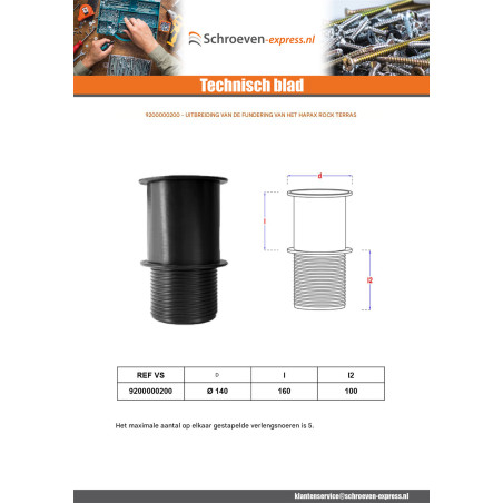 1 x Uitbreiding voor terrasfundering HAPAX ROCK 140x260