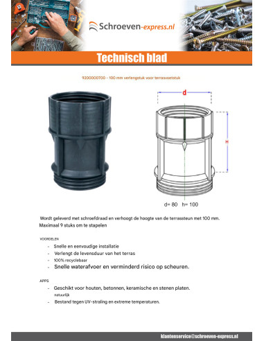 1 x Verlengstuk voor sokkel terras 100 mm