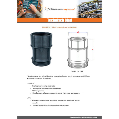 1 x Verlengstuk voor sokkel terras 100 mm