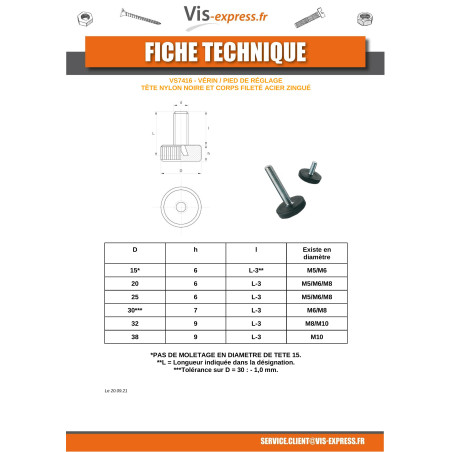 1 x Verstelbare stelvoet M8X50 kopdiameter 32