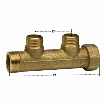 1 x Verdeelstuk 2 uitgangen 20x27 (3/4") mannelijk vrouwelijk Messing voor sanitaire installaties