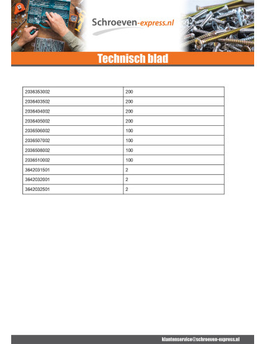 1 x TEKOR PAK PRO 1200 Schroeven gefreesde kop...