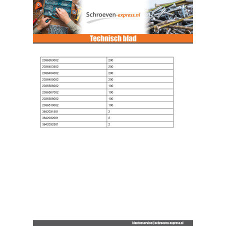 1 x TEKOR PAK PRO 1200 Schroeven gefreesde kop kartel TORX Wit verzinkt staal