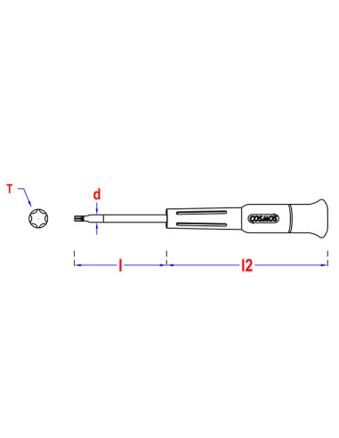 1 x Schroevendraaier einde T6 totale lengte 80...