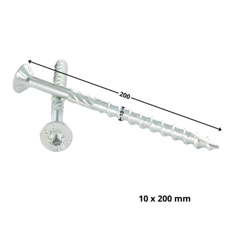 1 x Frameschroef TEKOR gefreesde kop kartel TORX T40 10X200 bedraad op 80 anti-splijtpunt type 17 cut Wit verzinkt staal