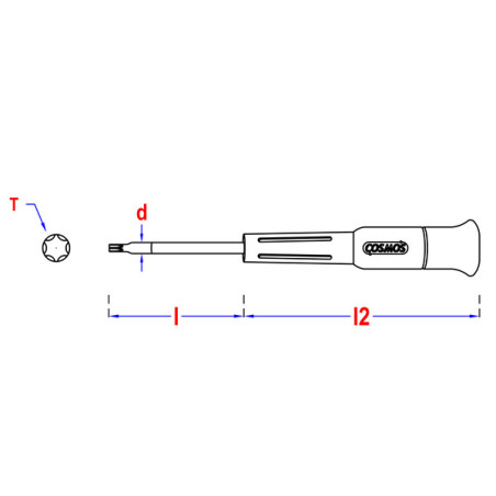 1 x Schroevendraaier einde TORX T10 totale lengte 80 lengte metalen staaf 40