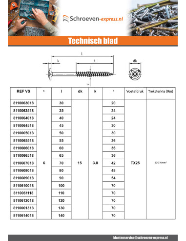 1 x Houtconstructieschroef schrijfkop RVS A2...
