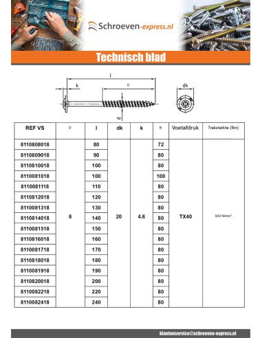 1 x Houtconstructieschroef schrijfkop RVS A2...