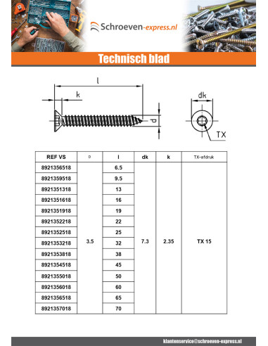 1 x Metaalplaatschroef gefreesde kop 4,2 x 100...
