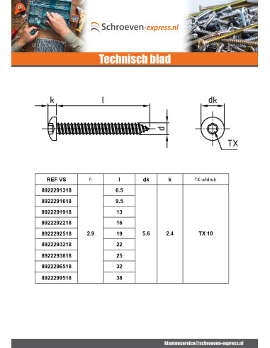 1 x Metaalplaatschroef bol cilinderkop 5,5X75...