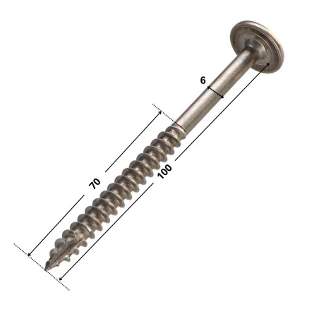 1 x Houtconstructieschroef schrijfkop RVS A2 6X100 bedraad op 70 TORX T25 kopdiameter 15