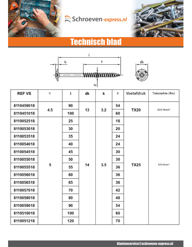 1 x Houtconstructieschroef schrijfkop RVS A2...