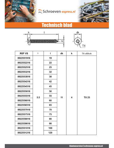 1 x Metaalplaatschroef bol cilinderkop 6,3X60...