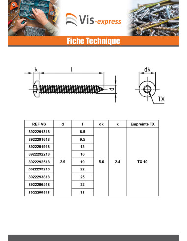 1 x Metaalplaatschroef bol cilinderkop 4.2X70...